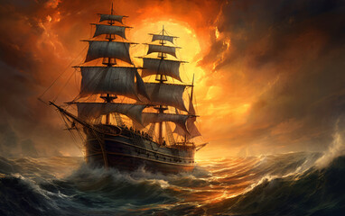 Obraz premium Old Ship in the Storm