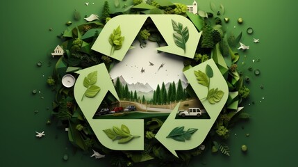 Green recycling concept. Green Recycling Logo. Bio. Ecology. The Environment. Made With Generative AI.	