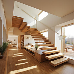 escalier design dans une maison luxueuse - IA Generative - obrazy, fototapety, plakaty