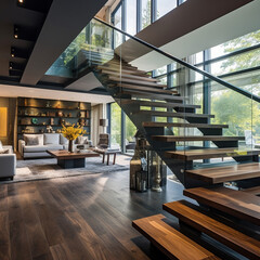 escalier design dans une maison de luxe - IA Generative - obrazy, fototapety, plakaty