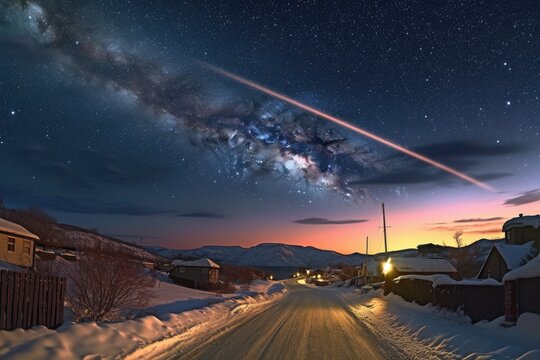 composite image of comets path over several nights, created with generative ai