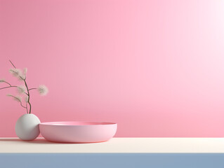 The pink background for women's products with flowers podium mockup.  Generated by AI
