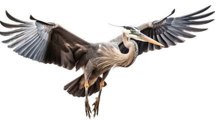 a Great Blue Heron, Ardea herodias, in flight, elegant Nature-themed, photorealistic illustration in a PNG, cutout, and isolated. Generative AI - obrazy, fototapety, plakaty