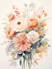 Hand drawn watercolor bouquet of flowers in pastel colors Postcard design Generative ai