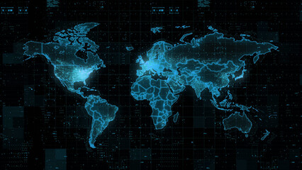 Digital World Map 3d render