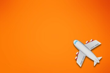 Airplane colored toy flying on color background