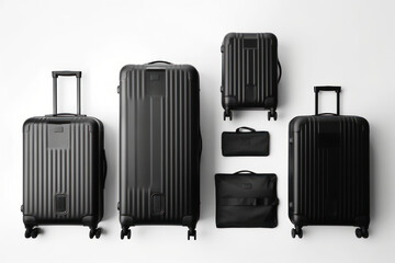 Mock up black suitcases, bags on white background. Diverse luggage for business trip. Generative AI