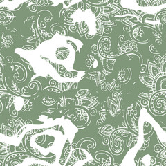 Liquid floral seamless repeat pattern. Color blurred abstract flowers in trendy style. Backdrop for cloth, dress, fabric, textile, texture or wrapping.