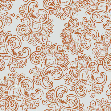 Vector seamless paisley print with flowers and grunge texture. Traditional Indian pattern style. folk pattern, ethnic folklore flowers, watercolor