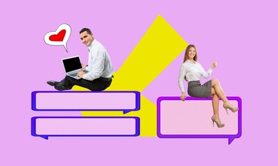 Creative collage of funny people chatting