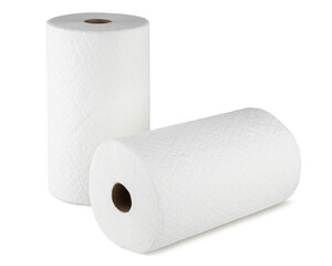 Paper towel. A white roll of paper towel. Disposable towels. Soft towel or napkin for cleaning kitchen, bathroom. Towels for Wipe hands. Toilet paper. Macro high resolution photo. Isolated background 