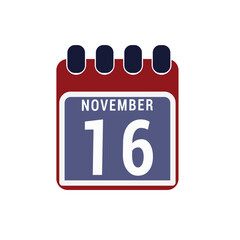 Calendar displaying day 16 ( sixteenth ) of the November - Day 16 of the month. illustration	
