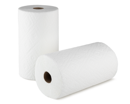 Paper towel. A white roll of paper towel. Disposable towels. Soft towel or napkin for cleaning kitchen, bathroom. Towels for Wipe hands. Toilet paper. Macro high resolution photo. Isolated background 