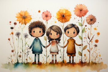 Children play and enjoy friendship and joyful moments together. Generative ai.