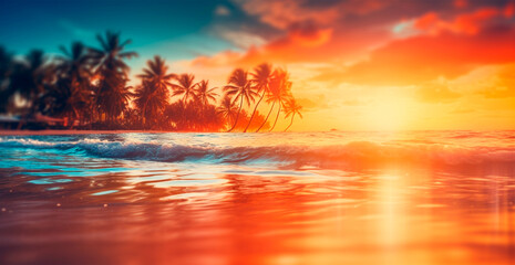 Fototapeta na wymiar Bright sunny beach, vacation vacation concept at sea, ocean, tourism - AI generated image