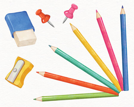 Set Of Colored Pencil Collection Isolated Vector Illustration