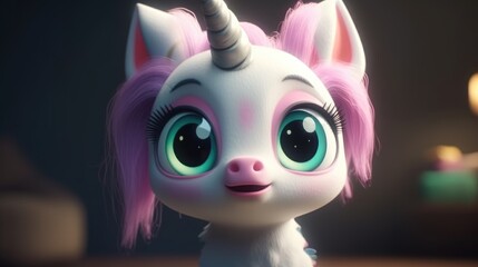 adorable baby unicorn with magic background. Created with Generative AI.