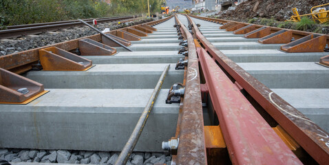 railway construction site detail of track junction