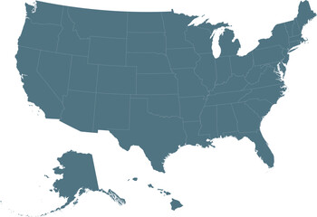 Blue map of United States of America with federal states