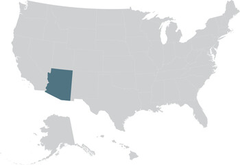 Blue Map of US federal state of Arizona within gray map of United States of America