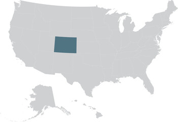 Blue Map of US federal state of Colorado within gray map of United States of America