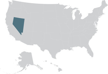 Blue Map of US federal state of Nevada within gray map of United States of America