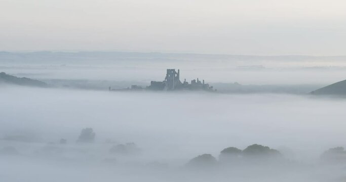 Castle in England on Misty Sunrise - Arial