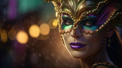 Obraz premium Beautiful woman with ethnic mask. Created with Generative AI.