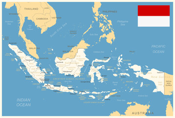 Indonesia - detailed map with administrative divisions and country flag. Vector illustration