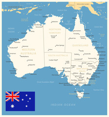 Australia - detailed map with administrative divisions and country flag. Vector illustration