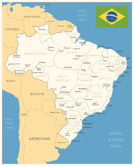 Brazil - detailed map with administrative divisions and country flag. Vector illustration