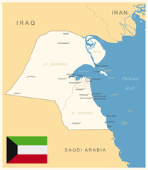 Kuwait - detailed map with administrative divisions and country flag. Vector illustration