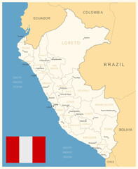 Obraz premium Peru - detailed map with administrative divisions and country flag. Vector illustration