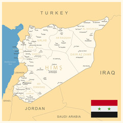 Syria - detailed map with administrative divisions and country flag. Vector illustration