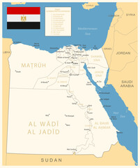 Egypt - detailed map with administrative divisions and country flag. Vector illustration