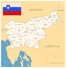 Slovenia - detailed map with administrative divisions and country flag. Vector illustration