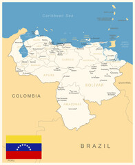 Obraz premium Venezuela - detailed map with administrative divisions and country flag. Vector illustration