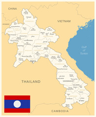 Obraz premium Laos - detailed map with administrative divisions and country flag. Vector illustration