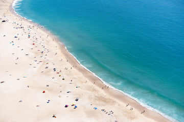 View from above from a cliff on the coast of the Atlantic Ocean near the city of Nazare in Portugal
