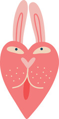 Pink groovy funky heart character with cool face illustration retro style