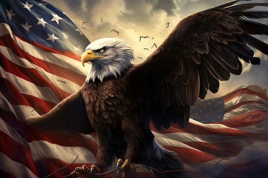 super hero eagle cover with USA flag | Generative AI