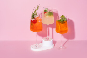Summer alcoholic cocktails with ice. Relaxing refreshing drinks for hot summer
