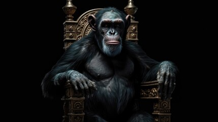 Fototapeta na wymiar king chimpanzee sitting on a throne. Created with Generative AI.