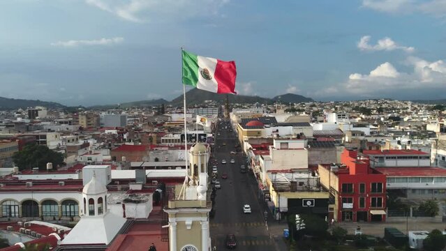Mexican Flag Hoisted in Downtown Tepic, Nayarit