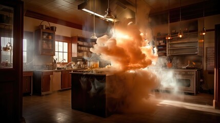 A fire in the kitchen. Created with Generative AI.
