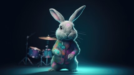 cute bunny in punk rock style. Created with Generative AI.