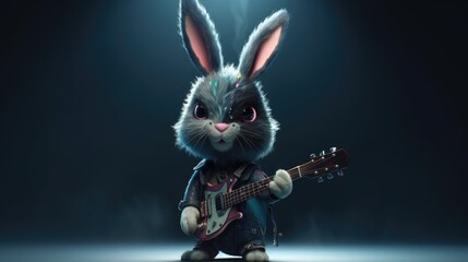 cute bunny in punk rock style with dark clothes. Created with Generative AI.