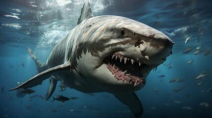 big deadly shark on the bottom of the ocean. Generative Ai