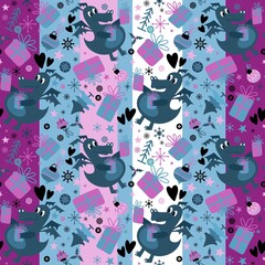 New year dragon seamless cartoon Christmas dinosaur pattern for wrapping paper and kids clothes print