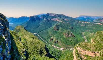 Panorama shot of Three Rondavels and Blyde River at afternoon, Panorama Route, Graskop, Mpumalanga,...